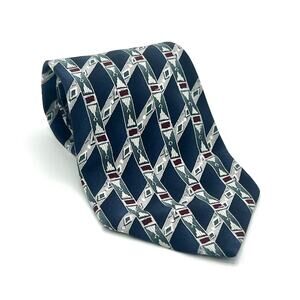 Vintage Pierre Cardin 100% Silk Navy and Red Geometric Patterned Tie